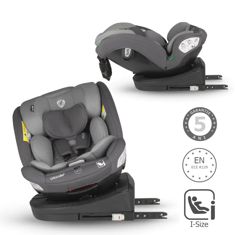 i-Size car seat with Isofix Coccolle Nyota, 360° rotation with one hand, Adjustable headrest, Removable cover, Anti-rebound system, Pozitie somn, 40-150 cm, 0-12 ani, R129 approved, Diamond black