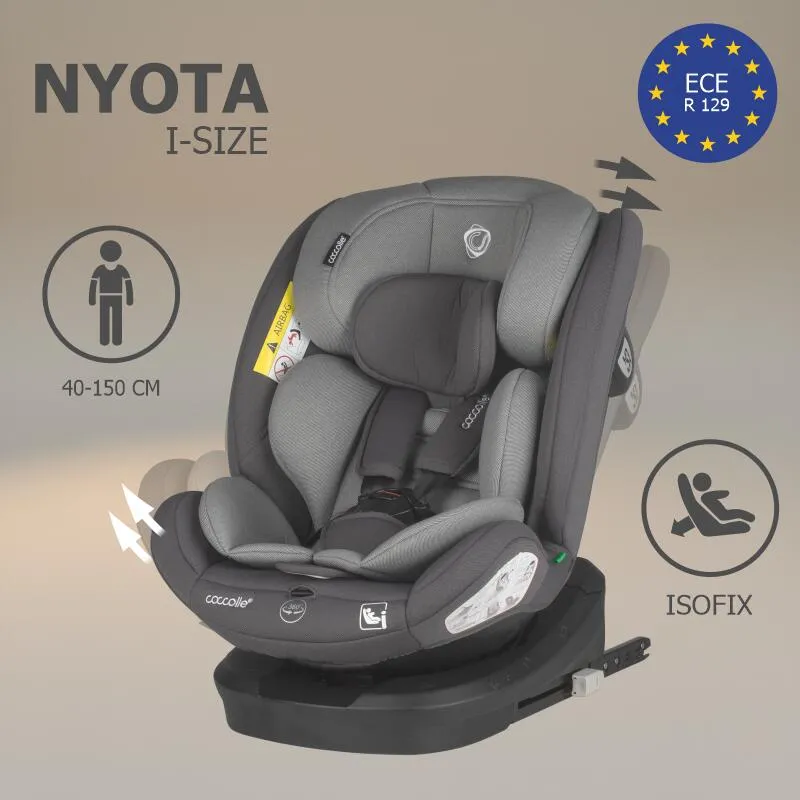 i-Size car seat with Isofix Coccolle Nyota, 360° rotation with one hand, Adjustable headrest, Removable cover, Anti-rebound system, Pozitie somn, 40-150 cm, 0-12 ani, R129 approved, Diamond black