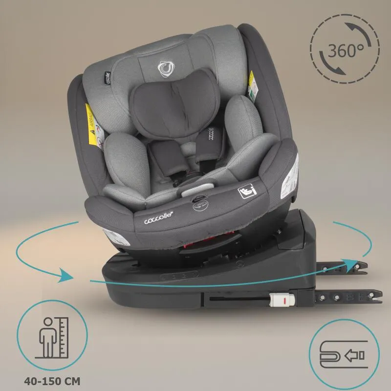 i-Size car seat with Isofix Coccolle Nyota, 360° rotation with one hand, Adjustable headrest, Removable cover, Anti-rebound system, Pozitie somn, 40-150 cm, 0-12 ani, R129 approved, Diamond black
