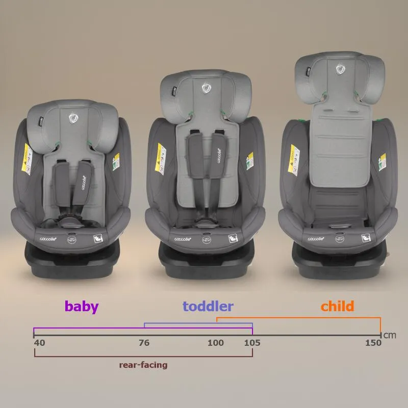 i-Size car seat with Isofix Coccolle Nyota, 360° rotation with one hand, Adjustable headrest, Removable cover, Anti-rebound system, Pozitie somn, 40-150 cm, 0-12 ani, R129 approved, Diamond black