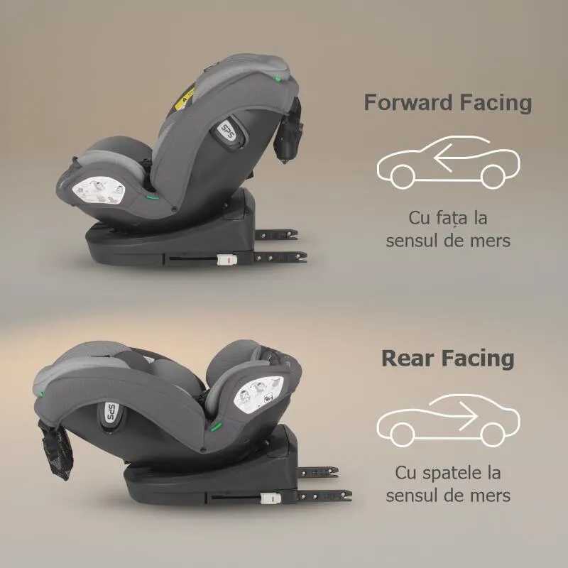 i-Size car seat with Isofix Coccolle Nyota, 360° rotation with one hand, Adjustable headrest, Removable cover, Anti-rebound system, Pozitie somn, 40-150 cm, 0-12 ani, R129 approved, Diamond black