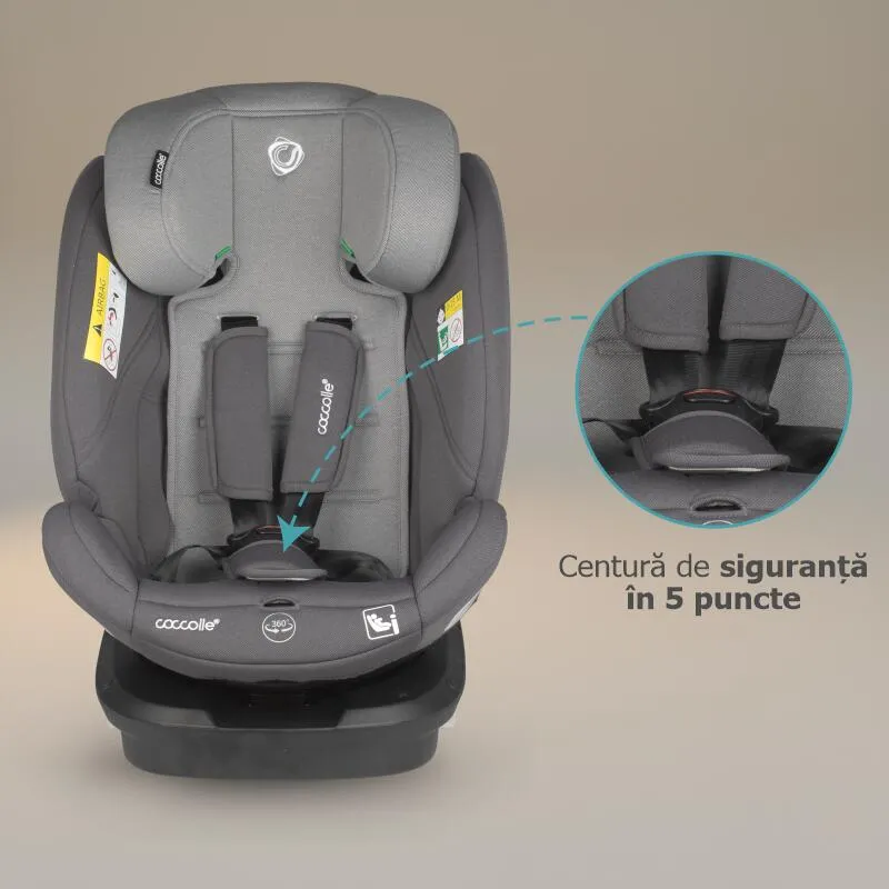 i-Size car seat with Isofix Coccolle Nyota, 360° rotation with one hand, Adjustable headrest, Removable cover, Anti-rebound system, Pozitie somn, 40-150 cm, 0-12 ani, R129 approved, Diamond black