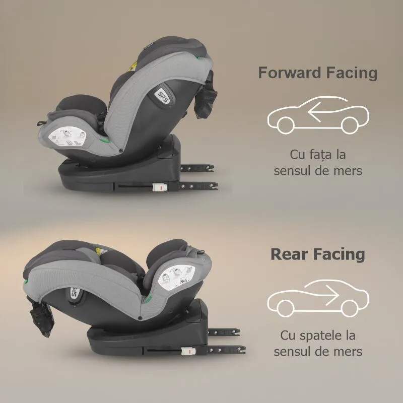 i-Size car seat with Isofix Coccolle Nyota, 360° rotation with one hand, Adjustable headrest, Removable cover, Anti-rebound system, Pozitie somn, 40-150 cm, 0-12 ani, R129 approved, Moonlit Grey