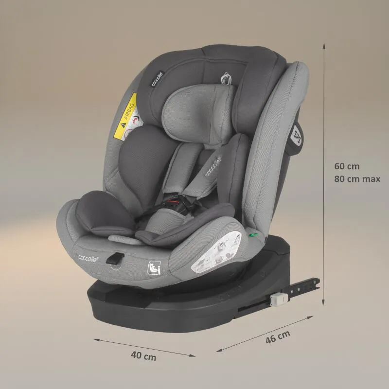 i-Size car seat with Isofix Coccolle Nyota, 360° rotation with one hand, Adjustable headrest, Removable cover, Anti-rebound system, Pozitie somn, 40-150 cm, 0-12 ani, R129 approved, Moonlit Grey