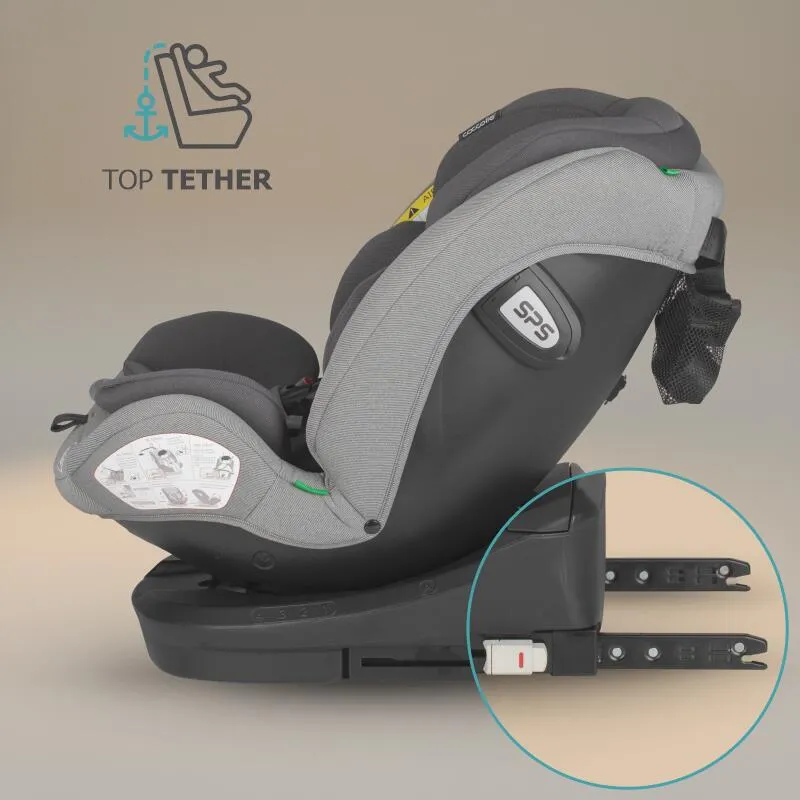 i-Size car seat with Isofix Coccolle Nyota, 360° rotation with one hand, Adjustable headrest, Removable cover, Anti-rebound system, Pozitie somn, 40-150 cm, 0-12 ani, R129 approved, Moonlit Grey