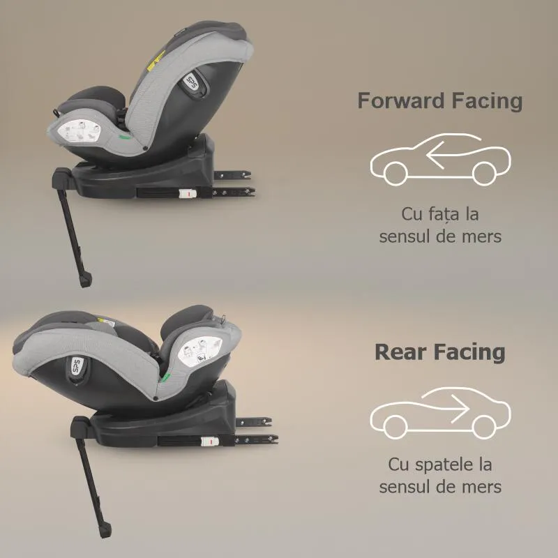 Coccolle i-Size car seat Sidra Premium Line, rotating with Isofix, Adjustable headrest, Pozitie somn, Removable cover, Anti-rebound system, Picior de fixare, 40-150 cm, 0-12 ani, Moonlit Grey