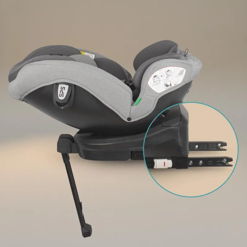 Coccolle i-Size car seat Sidra Premium Line, rotating with Isofix, Adjustable headrest, Pozitie somn, Removable cover, Anti-rebound system, Picior de fixare, 40-150 cm, 0-12 ani, Moonlit Grey