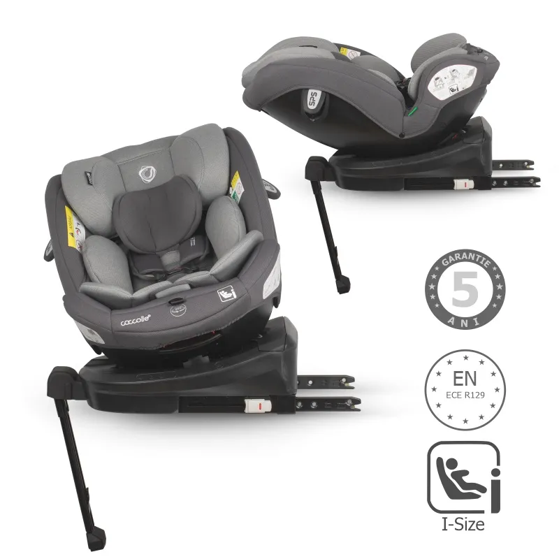 Coccolle i-Size car seat Sidra Premium Line, rotating with Isofix, Adjustable headrest, Pozitie somn, Removable cover, Anti-rebound system, Picior de fixare, 40-150 cm, 0-12 ani, Diamond black