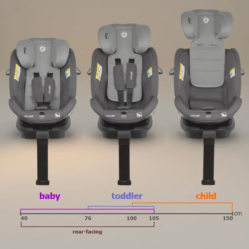 Coccolle i-Size car seat Sidra Premium Line, rotating with Isofix, Adjustable headrest, Pozitie somn, Removable cover, Anti-rebound system, Picior de fixare, 40-150 cm, 0-12 ani, Diamond black