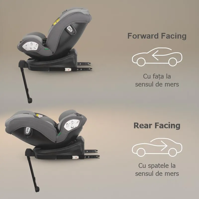 Coccolle i-Size car seat Sidra Premium Line, rotating with Isofix, Adjustable headrest, Pozitie somn, Removable cover, Anti-rebound system, Picior de fixare, 40-150 cm, 0-12 ani, Diamond black