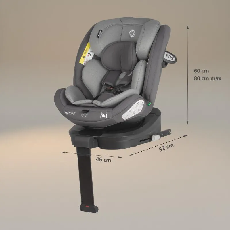 Coccolle i-Size car seat Sidra Premium Line, rotating with Isofix, Adjustable headrest, Pozitie somn, Removable cover, Anti-rebound system, Picior de fixare, 40-150 cm, 0-12 ani, Diamond black