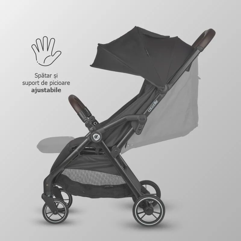 Sport stroller with automatic compact folding Coccolle Arella, Aluminium frame, Detachable wheels, Adjustable backrest, UV protection, Extendable canopy, Ventilatie, Max load 22 kg, Jet Black