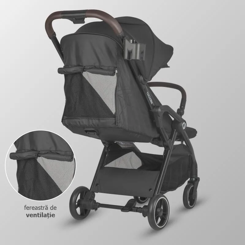 Sport stroller with automatic compact folding Coccolle Arella, Aluminium frame, Detachable wheels, Adjustable backrest, UV protection, Extendable canopy, Ventilatie, Max load 22 kg, Jet Black