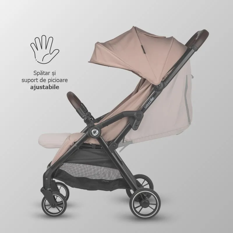 Sport stroller with automatic compact folding Coccolle Arella, Aluminium frame, Detachable wheels, Adjustable backrest, UV protection, Extendable canopy, Ventilatie, Max load 22 kg, Sand Beige
