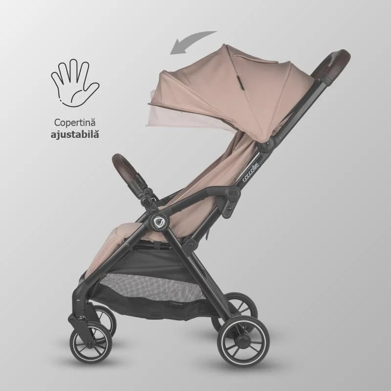 Sport stroller with automatic compact folding Coccolle Arella, Aluminium frame, Detachable wheels, Adjustable backrest, UV protection, Extendable canopy, Ventilatie, Max load 22 kg, Sand Beige