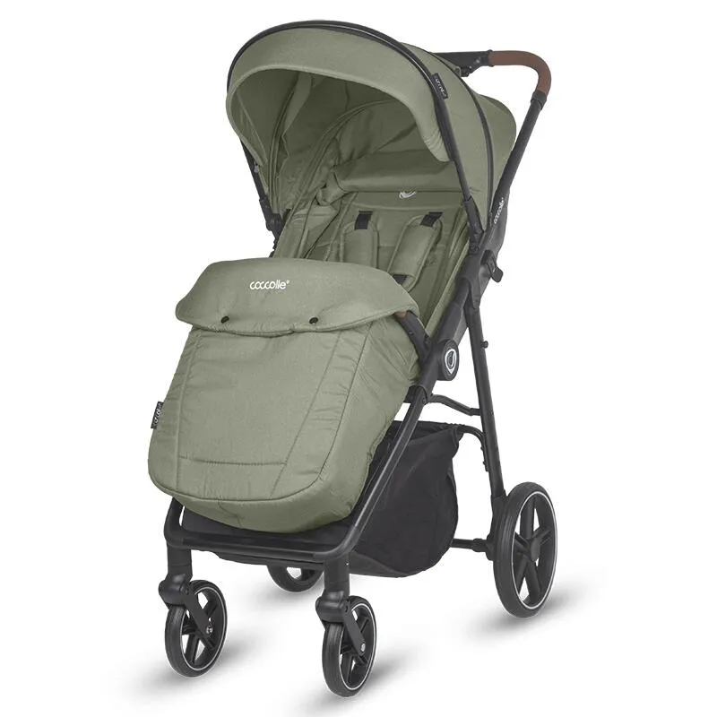 Sport stroller with automatic folding and pozitie de somn Coccolle Finley, Large wheels detachable, Adjustable backrest, UV protection, XXL canopy extensibila with ventilatie, Footmuff, Moss Green
