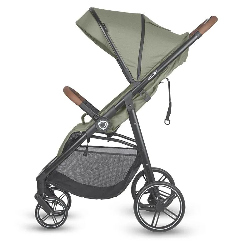 Sport stroller with automatic folding and pozitie de somn Coccolle Finley, Large wheels detachable, Adjustable backrest, UV protection, XXL canopy extensibila with ventilatie, Footmuff, Moss Green