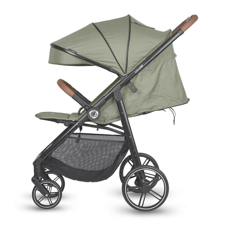 Sport stroller with automatic folding and pozitie de somn Coccolle Finley, Large wheels detachable, Adjustable backrest, UV protection, XXL canopy extensibila with ventilatie, Footmuff, Moss Green