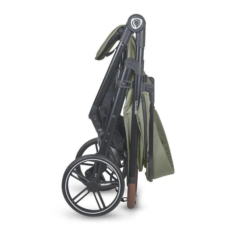 Sport stroller with automatic folding and pozitie de somn Coccolle Finley, Large wheels detachable, Adjustable backrest, UV protection, XXL canopy extensibila with ventilatie, Footmuff, Moss Green