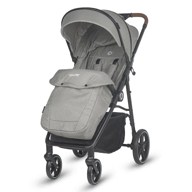 Sport stroller with automatic folding and pozitie de somn Coccolle Finley, Large wheels detachable, Adjustable backrest, UV protection, XXL canopy extensibila with ventilatie, Footmuff, Sand Beige-Grey