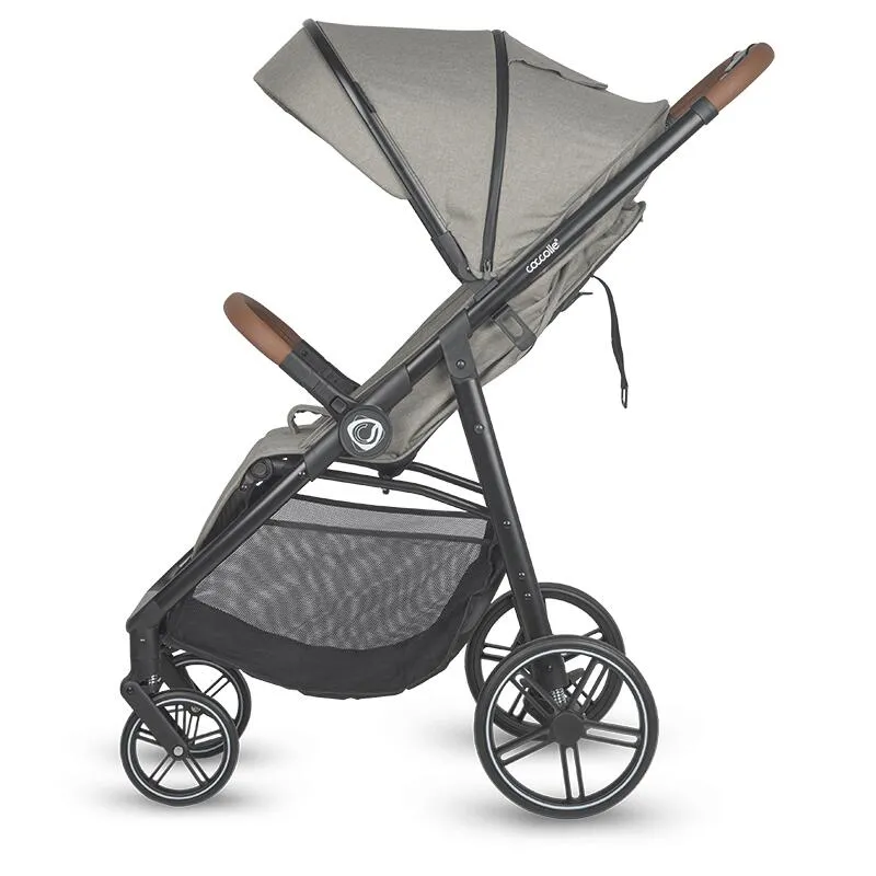 Sport stroller with automatic folding and pozitie de somn Coccolle Finley, Large wheels detachable, Adjustable backrest, UV protection, XXL canopy extensibila with ventilatie, Footmuff, Sand Beige-Grey
