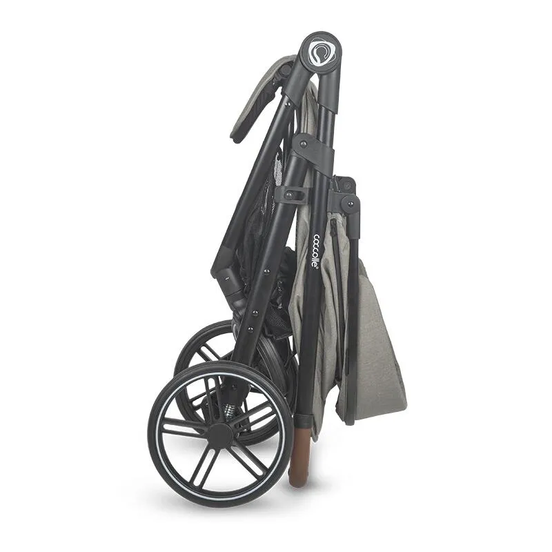 Sport stroller with automatic folding and pozitie de somn Coccolle Finley, Large wheels detachable, Adjustable backrest, UV protection, XXL canopy extensibila with ventilatie, Footmuff, Sand Beige-Grey