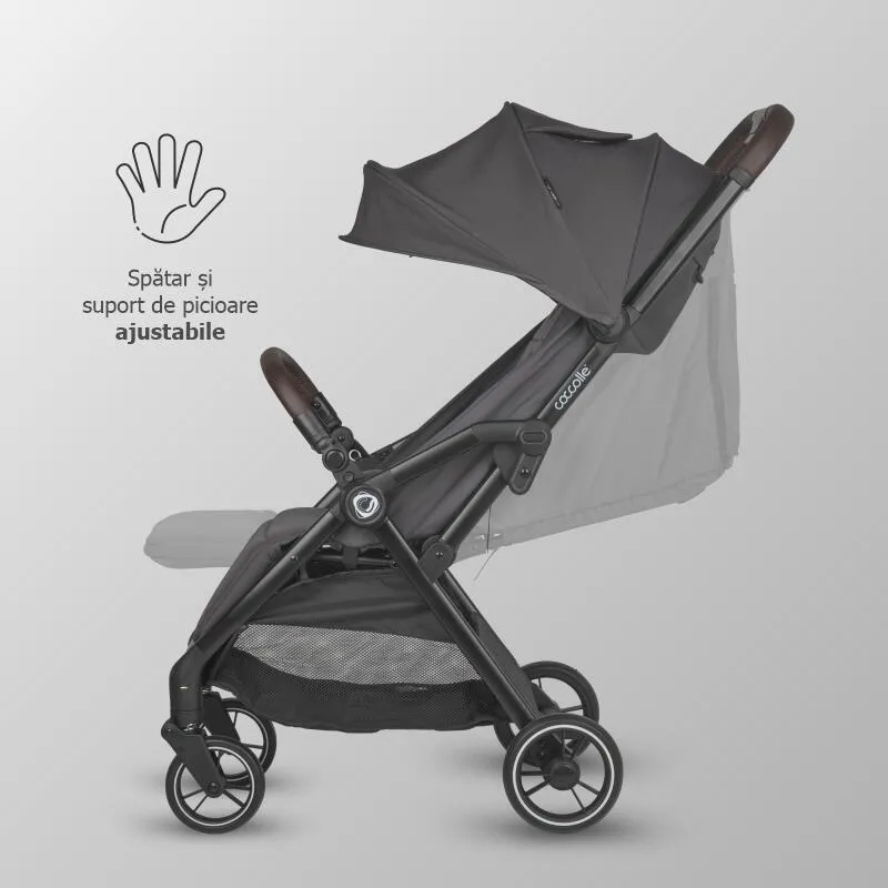 Sport stroller with automatic compact folding Coccolle Arella, Aluminium frame, Detachable wheels, Adjustable backrest, UV protection, Extendable canopy, Ventilatie, Max load 22 kg, Dark Pearl