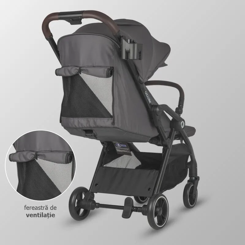 Sport stroller with automatic compact folding Coccolle Arella, Aluminium frame, Detachable wheels, Adjustable backrest, UV protection, Extendable canopy, Ventilatie, Max load 22 kg, Dark Pearl