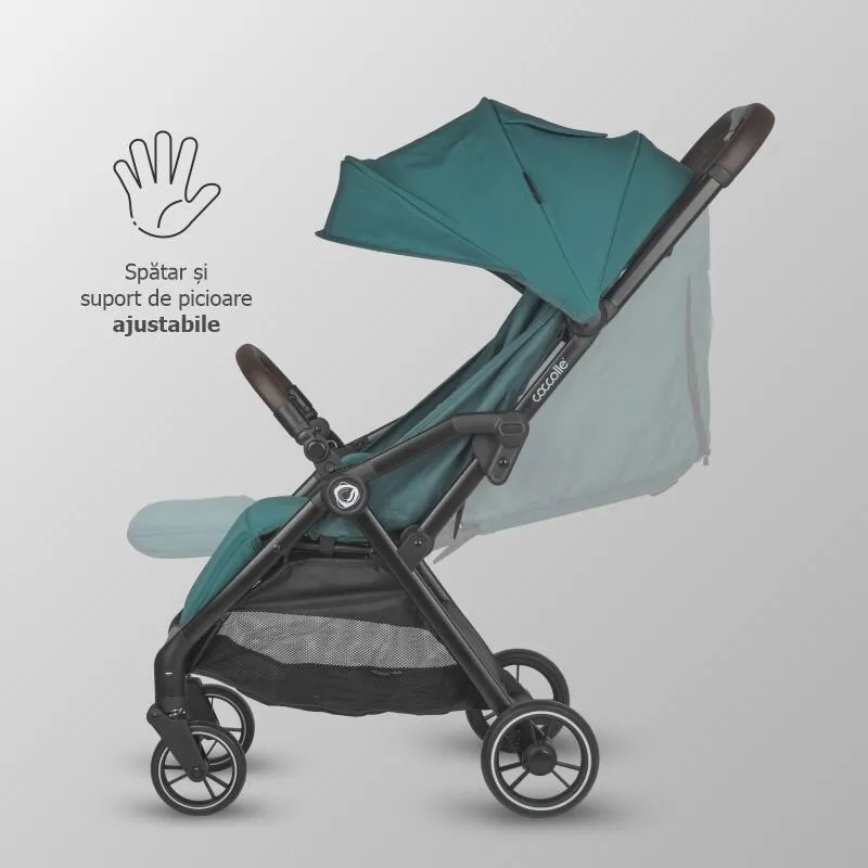 Sport stroller with automatic compact folding Coccolle Arella, Aluminium frame, Detachable wheels, Adjustable backrest, UV protection, Extendable canopy, Ventilatie, Max load 22 kg, Emerald Green