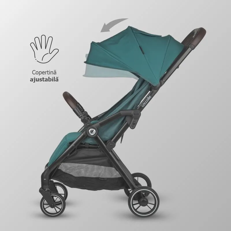 Sport stroller with automatic compact folding Coccolle Arella, Aluminium frame, Detachable wheels, Adjustable backrest, UV protection, Extendable canopy, Ventilatie, Max load 22 kg, Emerald Green
