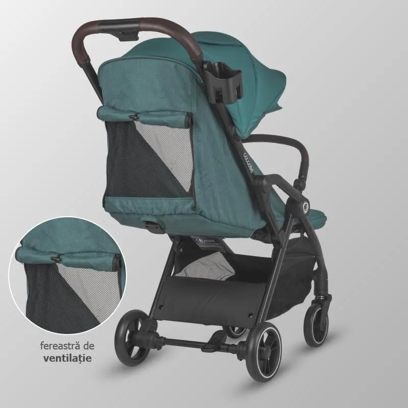 Sport stroller with automatic compact folding Coccolle Arella, Aluminium frame, Detachable wheels, Adjustable backrest, UV protection, Extendable canopy, Ventilatie, Max load 22 kg, Emerald Green