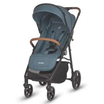 Sport stroller with automatic folding and pozitie de somn Coccolle Finley, Large wheels detachable, Adjustable backrest, UV protection, XXL canopy extensibila with ventilatie, Footmuff, Ocean Blue