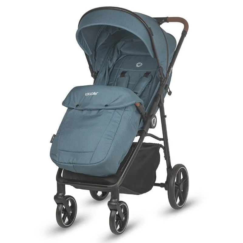 Sport stroller with automatic folding and pozitie de somn Coccolle Finley, Large wheels detachable, Adjustable backrest, UV protection, XXL canopy extensibila with ventilatie, Footmuff, Ocean Blue