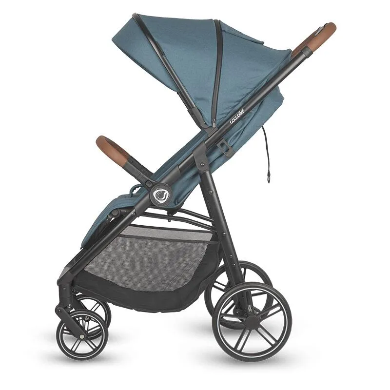 Sport stroller with automatic folding and pozitie de somn Coccolle Finley, Large wheels detachable, Adjustable backrest, UV protection, XXL canopy extensibila with ventilatie, Footmuff, Ocean Blue