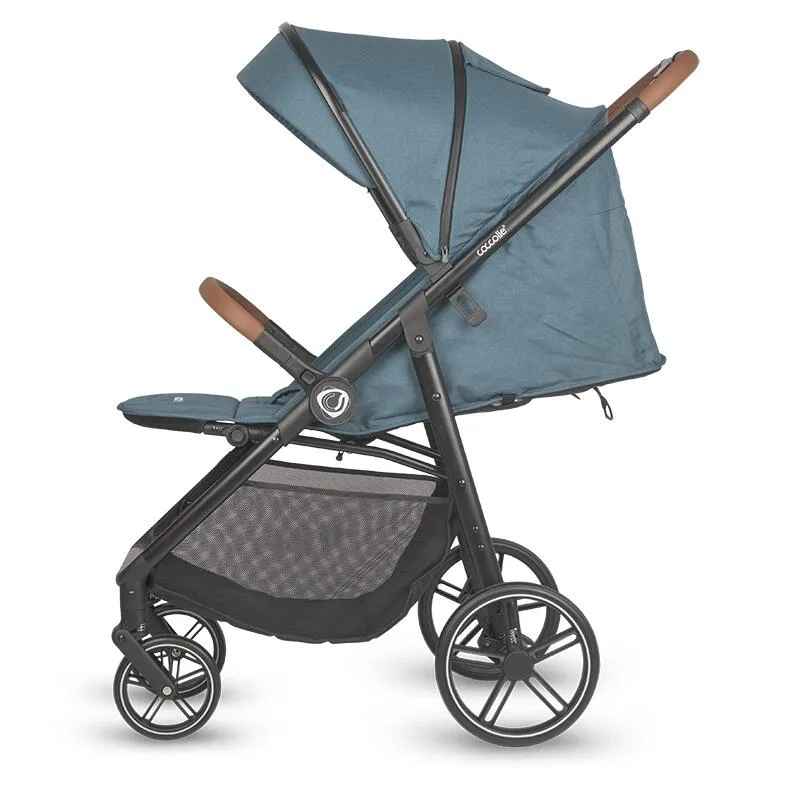 Sport stroller with automatic folding and pozitie de somn Coccolle Finley, Large wheels detachable, Adjustable backrest, UV protection, XXL canopy extensibila with ventilatie, Footmuff, Ocean Blue