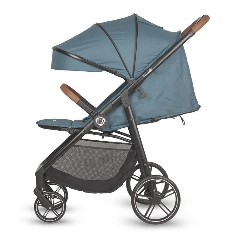 Sport stroller with automatic folding and pozitie de somn Coccolle Finley, Large wheels detachable, Adjustable backrest, UV protection, XXL canopy extensibila with ventilatie, Footmuff, Ocean Blue