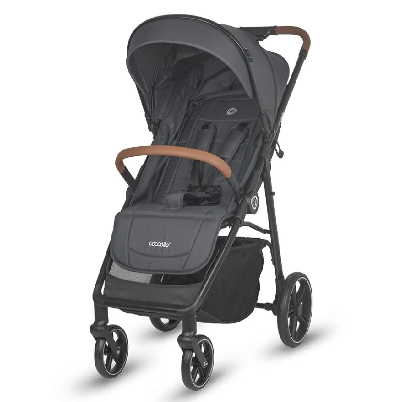 Sport stroller with automatic folding and pozitie de somn Coccolle Finley, Large wheels detachable, Adjustable backrest, UV protection, XXL canopy extensibila with ventilatie, Footmuff, Jet Black