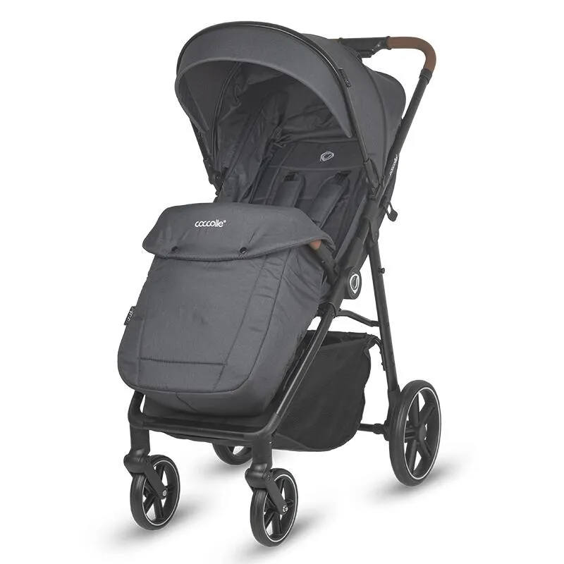 Sport stroller with automatic folding and pozitie de somn Coccolle Finley, Large wheels detachable, Adjustable backrest, UV protection, XXL canopy extensibila with ventilatie, Footmuff, Jet Black