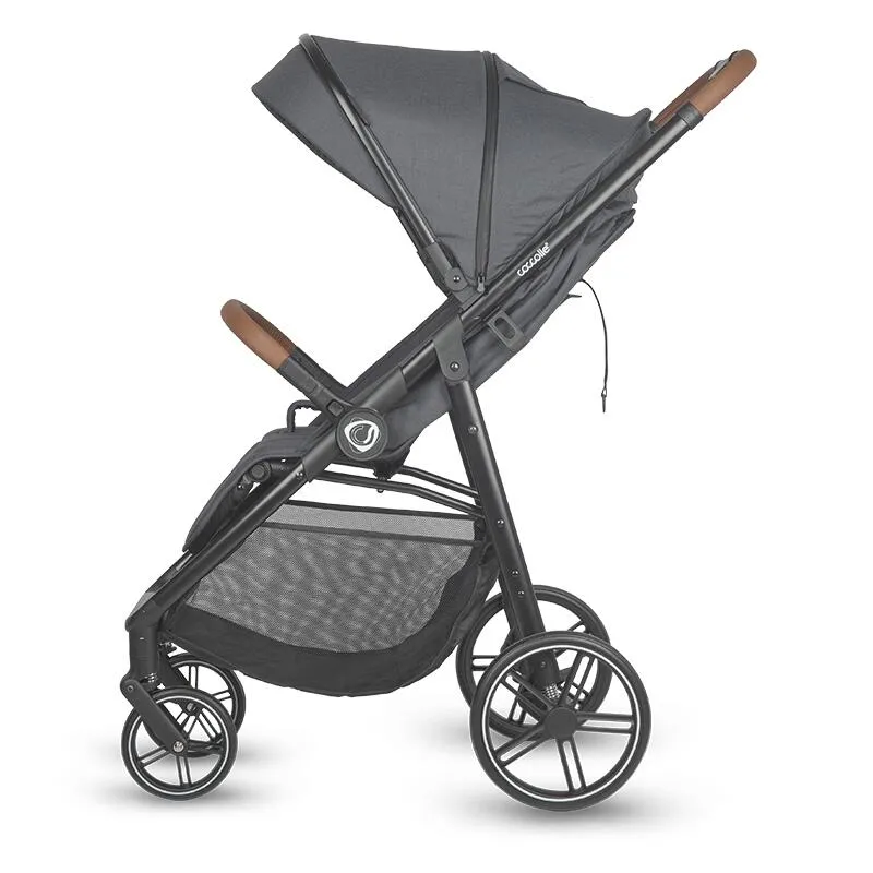 Sport stroller with automatic folding and pozitie de somn Coccolle Finley, Large wheels detachable, Adjustable backrest, UV protection, XXL canopy extensibila with ventilatie, Footmuff, Jet Black