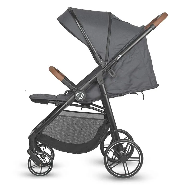 Sport stroller with automatic folding and pozitie de somn Coccolle Finley, Large wheels detachable, Adjustable backrest, UV protection, XXL canopy extensibila with ventilatie, Footmuff, Jet Black
