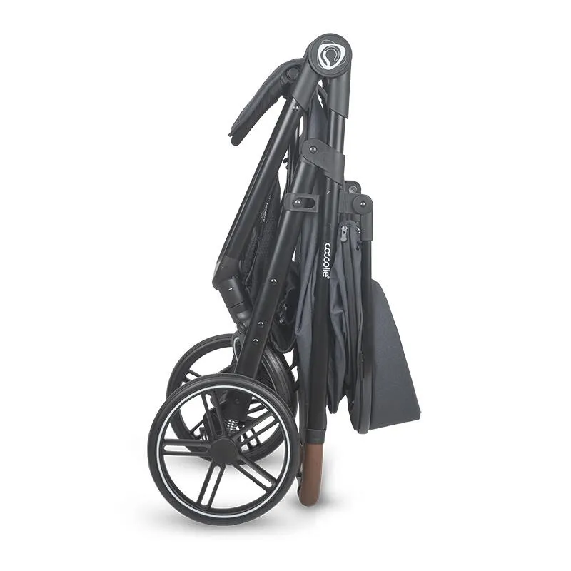 Sport stroller with automatic folding and pozitie de somn Coccolle Finley, Large wheels detachable, Adjustable backrest, UV protection, XXL canopy extensibila with ventilatie, Footmuff, Jet Black