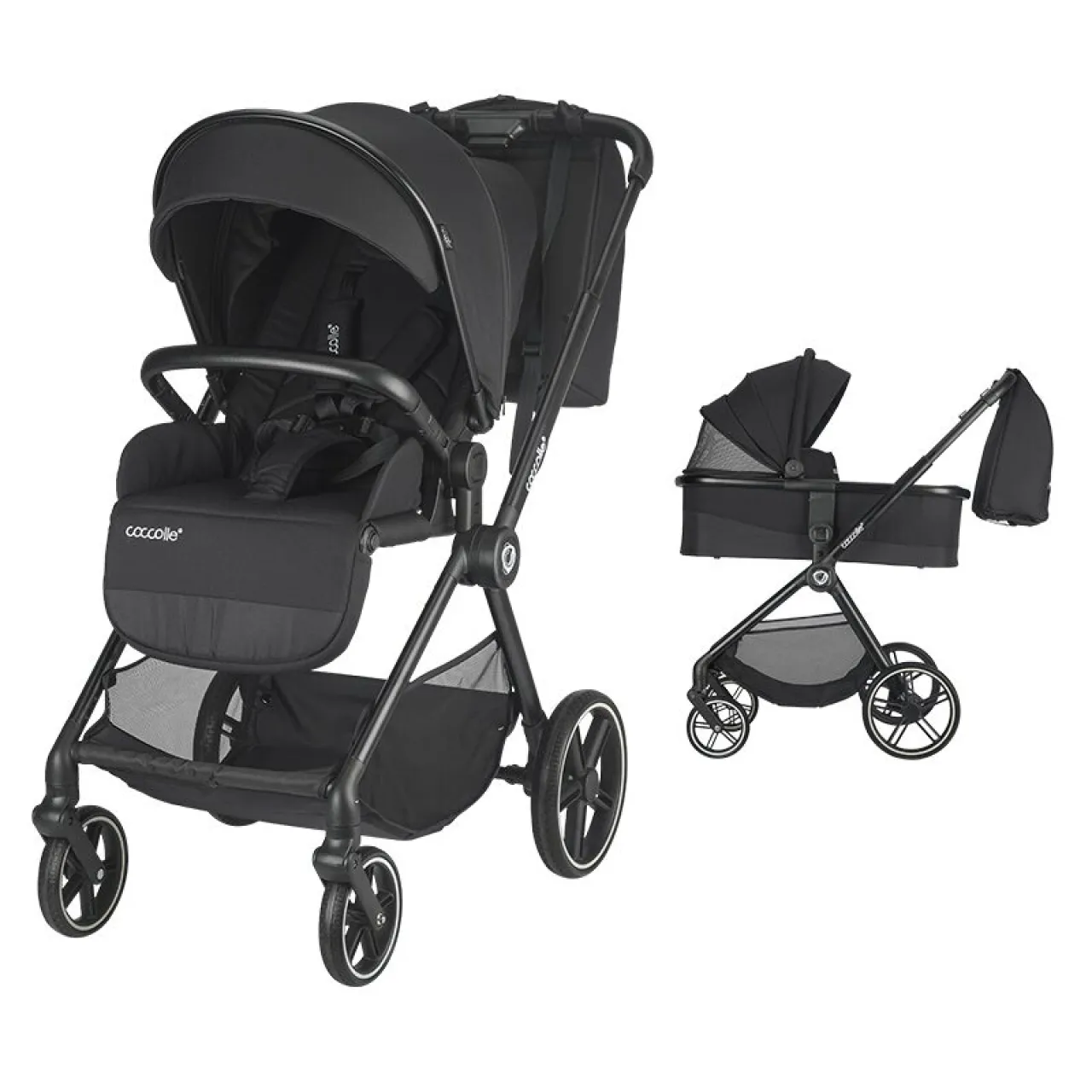 2-in-1 stroller Coccolle Lissia Premium Line, Large wheels, Aluminium frame anodized, XXL canopy, Telescopic handle, Backpack, Rain cover, Footmuff, Antibacterial-treated bassinet, Anthracite