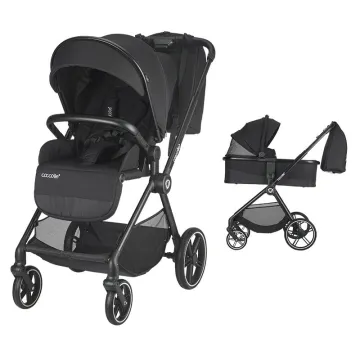 2-in-1 stroller Coccolle Lissia Premium Line, Large wheels, Aluminium frame anodized, XXL canopy, Telescopic handle, Backpack, Rain cover, Footmuff, Antibacterial-treated bassinet, Anthracite