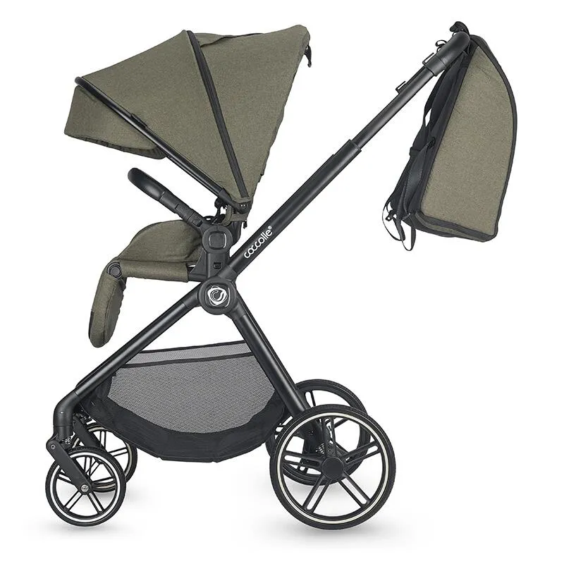 2-in-1 stroller Coccolle Lissia Premium Line, Large wheels, Aluminium frame anodized, XXL canopy, Telescopic handle, Backpack, Rain cover, Footmuff, Antibacterial-treated bassinet, Moss Green