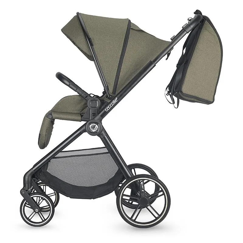 2-in-1 stroller Coccolle Lissia Premium Line, Large wheels, Aluminium frame anodized, XXL canopy, Telescopic handle, Backpack, Rain cover, Footmuff, Antibacterial-treated bassinet, Moss Green