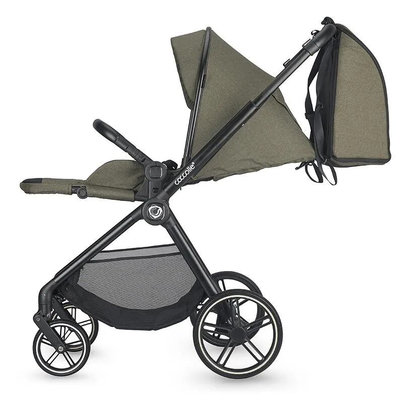 2-in-1 stroller Coccolle Lissia Premium Line, Large wheels, Aluminium frame anodized, XXL canopy, Telescopic handle, Backpack, Rain cover, Footmuff, Antibacterial-treated bassinet, Moss Green