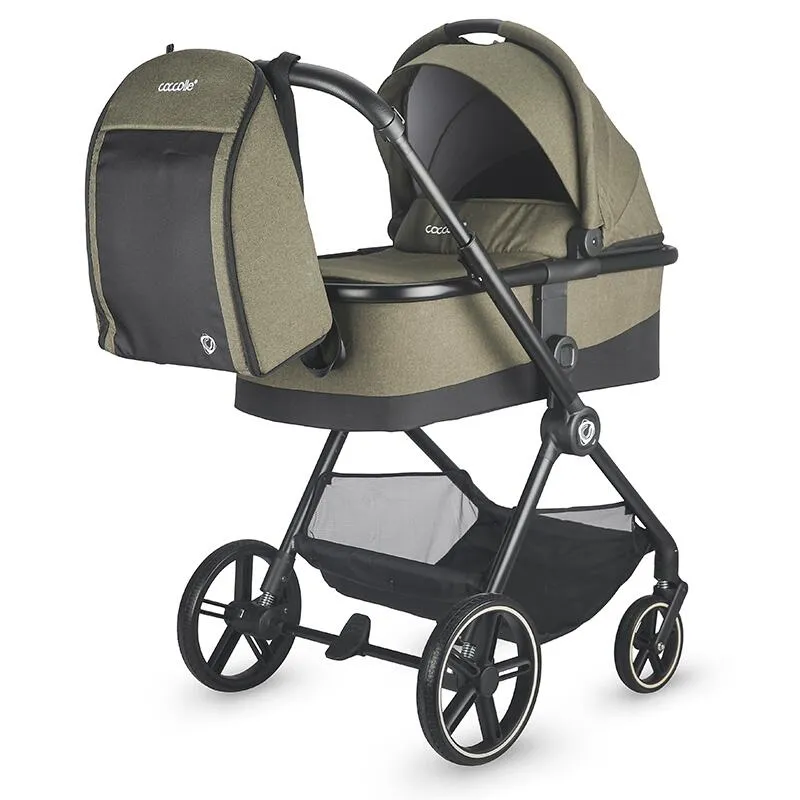2-in-1 stroller Coccolle Lissia Premium Line, Large wheels, Aluminium frame anodized, XXL canopy, Telescopic handle, Backpack, Rain cover, Footmuff, Antibacterial-treated bassinet, Moss Green