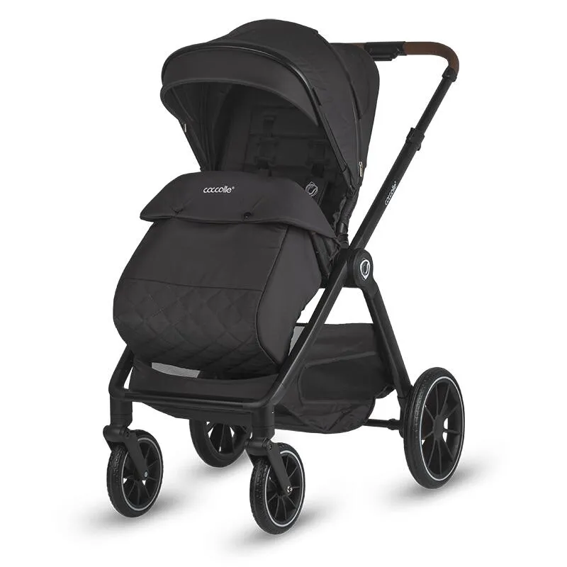 Modular 2-in-1 stroller Coccolle Aspen Premium Line, Foldable, Detachable wheels, Suspension, Adjustable backrest, XXL canopy, Footmuff and ploaie, EN 1888 safety standard, Jet Black
