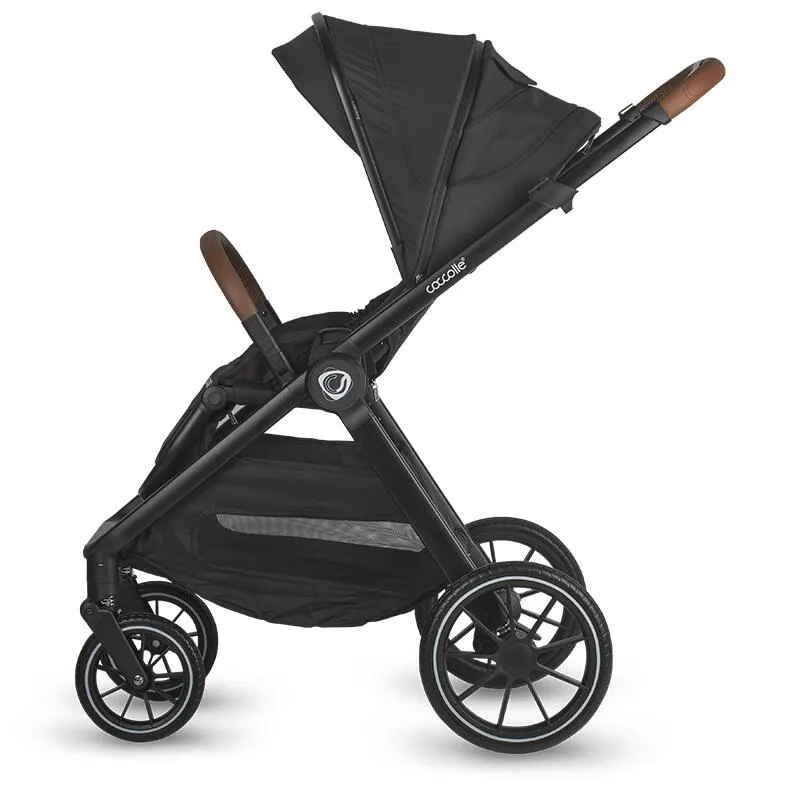 Modular 2-in-1 stroller Coccolle Aspen Premium Line, Foldable, Detachable wheels, Suspension, Adjustable backrest, XXL canopy, Footmuff and ploaie, EN 1888 safety standard, Jet Black