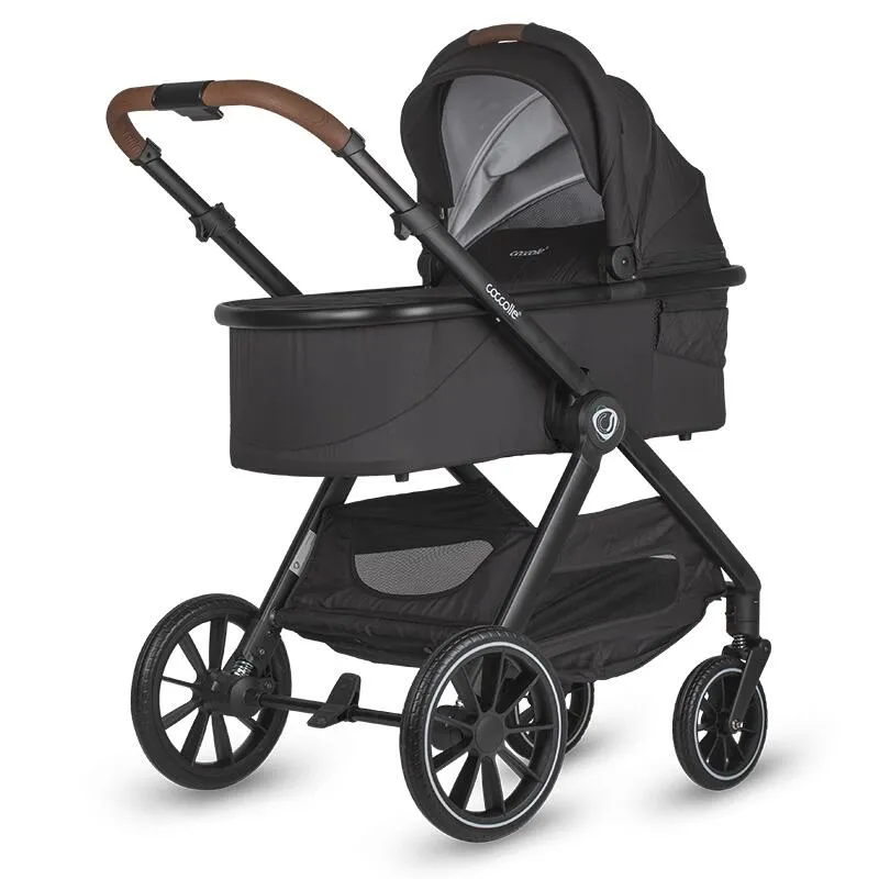 Modular 2-in-1 stroller Coccolle Aspen Premium Line, Foldable, Detachable wheels, Suspension, Adjustable backrest, XXL canopy, Footmuff and ploaie, EN 1888 safety standard, Jet Black